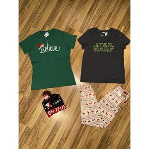 Star Wars Believe NEW Christmas Women's Medium M Pajama Pants T-shirts Hat